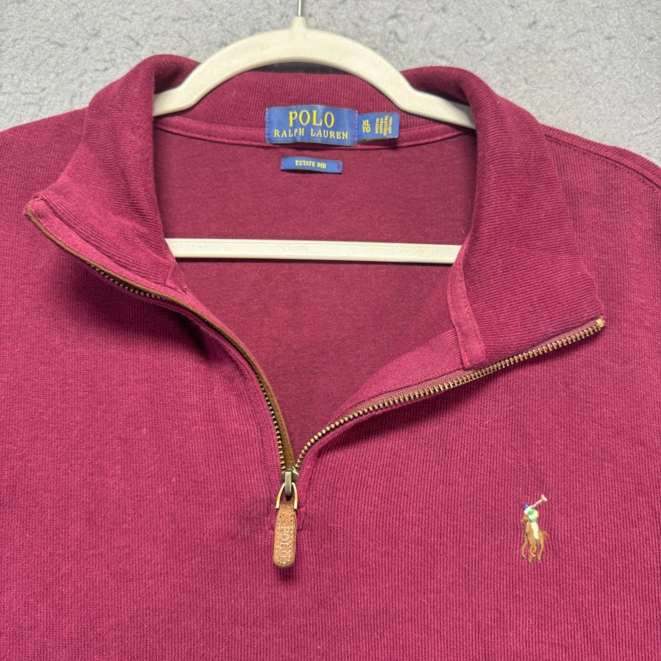 Polo Ralph Lauren Men's Burgundy Quarter Zip Flesh Pony Pullover Shirt Size XLh - Image 2 of 4