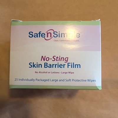 Box of 25 Safe n Simple SNS00807 NO-STING Ostomy Skin Barrier Film wipes
