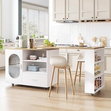 IBF White Modern Kitchen Island on Wheels, TRENDING Rolling Storage Trolley 