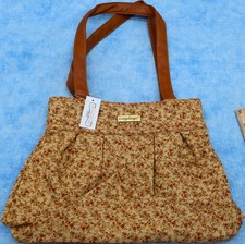 Longaberger Homestead Gathered Tote Floral Handbag Brown Leather Handles NWT