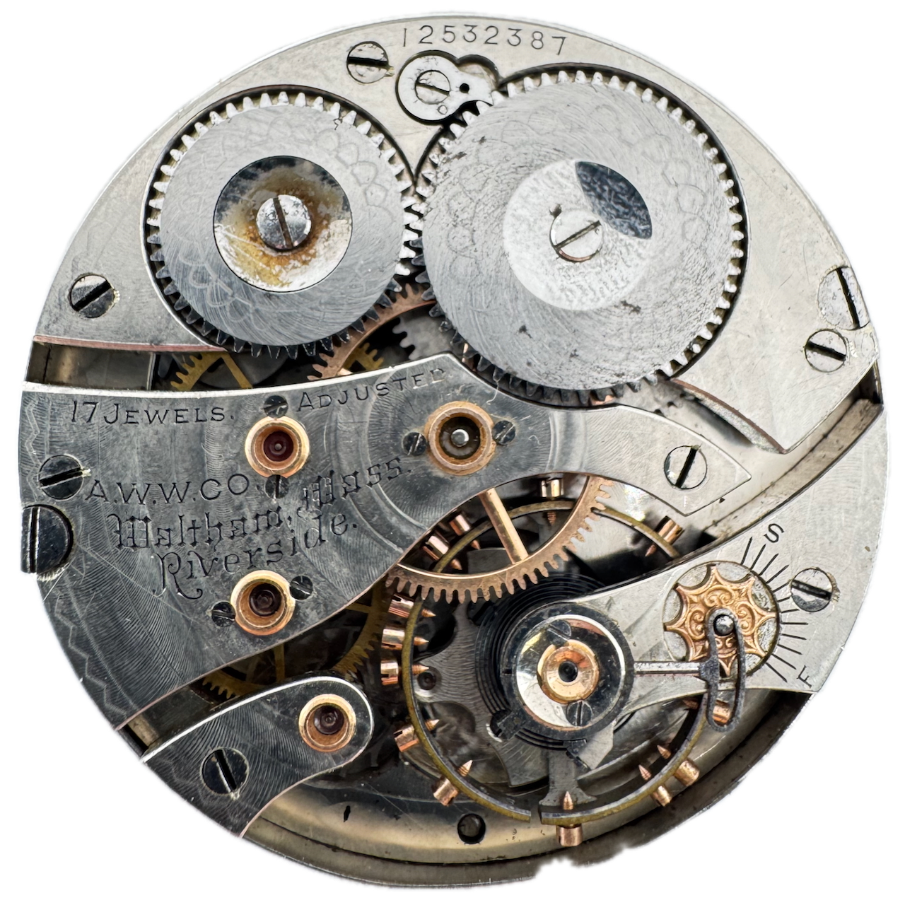 Antique 16s 1903 Waltham 17 Jewel Hunter Pocket Watch Movement Riverside USA