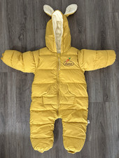Yellow Hooded Bunny Ear Puffer Snowsuit Full Zip Insulated 3-6M Fall/Winter