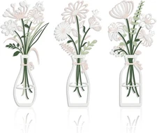 Metal Flower Wall Art Set - Minimalist Floral Decor for Home, Pink &