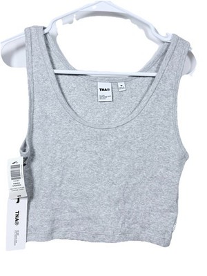 Aritzia TNA Ribbed Cropped Tank Top Heather Chrome Gray Women's Medium NWT