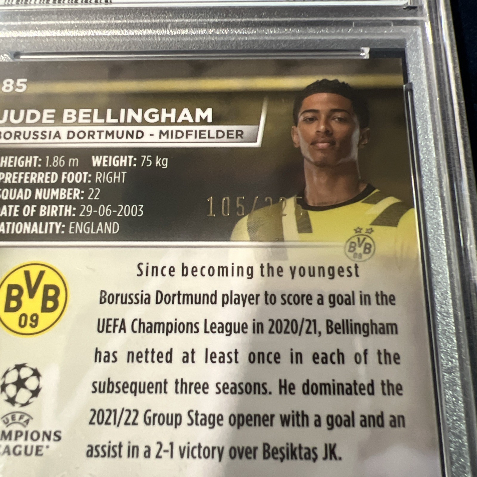 2022-23 Topps Stadium Club Chrome UCC Jude Bellingham Aqua Green Refractor /225 view 3