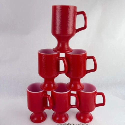 Vtg Anchor Hocking Fire King Coffee Cup Mug MCM Footed Pedestal Red Milk Glass