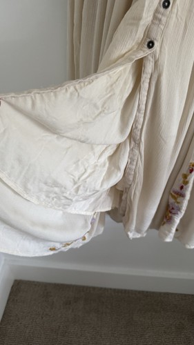 Free People Dress Women's Large Ivory Cream Boho Low Cut Long Sleeve - Picture 14 of 19