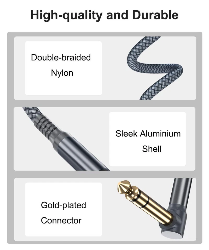 Cable de instrumento TRS de 1/4 pulgada 20 pies paquete de 2, en ángulo recto a recto 6,35 mm mal... Foto 2 de 4