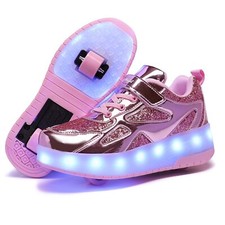 Roller Shoes Girls Sneakers USB Rechargeable 2 Wheels Shoes Roller Skates for...