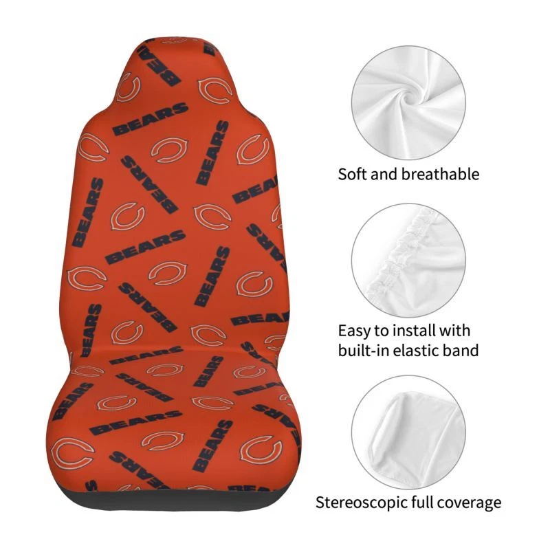 2pcs Chicago Bears Elastic Car Seat Covers Car Front Rear Printed Seat Cover