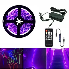 UV Black Light 5M 10M LED Strip Kit 12V DC Flexible Blacklight for Party Room US
