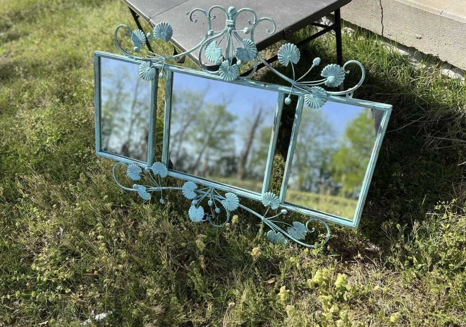 Espejo de pared único de metal Shabby Seaside Cottage Trio! Aqua envejecido Foto 3 de 4