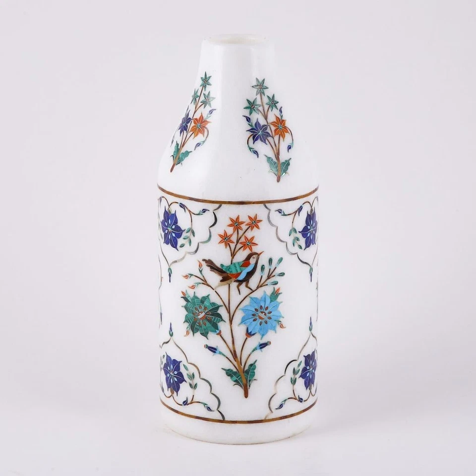 8 Zoll weiße Marmor Blumen Intarsien Vase Türkis Blumen Intarsien Topf - Bild 2 von 4