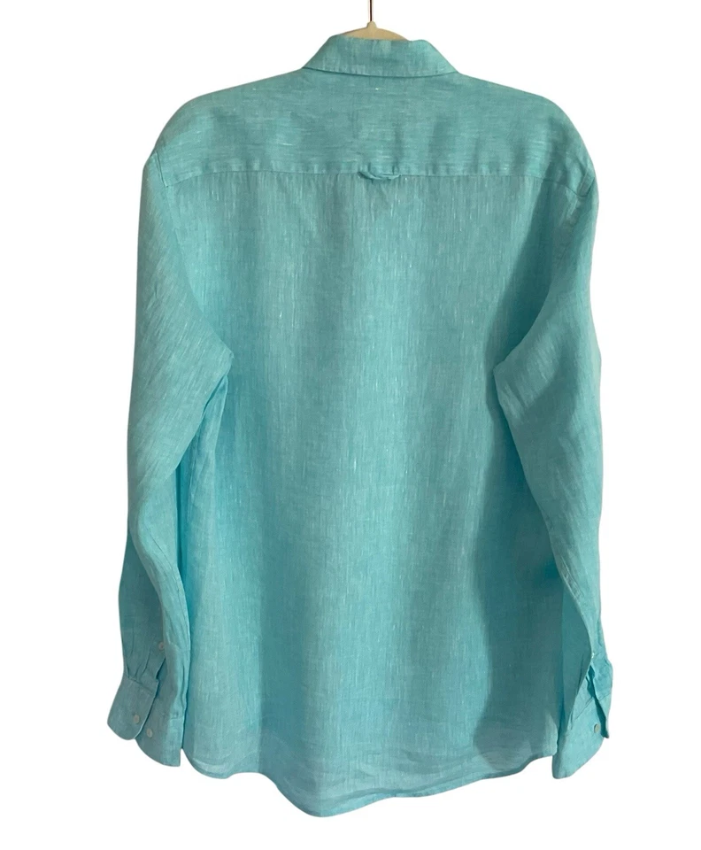 Cavanna Sport Slim Fit Men Turquoise Blue Roll Tab Sleeve Shirt Sz L Breathable - Image 3 of 4