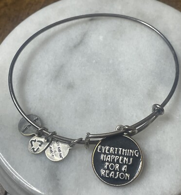ALEX AND ANI Bangle Bracelet Everything Happens For A Reason Charm Silver Tone