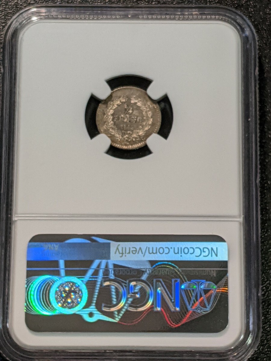 1845 B MS64 France Silver 1/4 Franc KM 740.2 only 2 Graded Higher