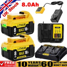 8.0Ah 6.0Ah For DeWalt 18V Battery DCB182 XR Li-ion DCB184 DCB183 DCB200/Charger