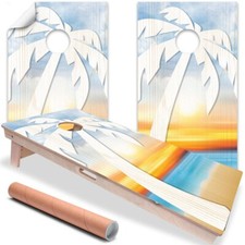 Palm on Beach Summer Vacation Cornhole Board Wraps and Decals Vinyl Sticker