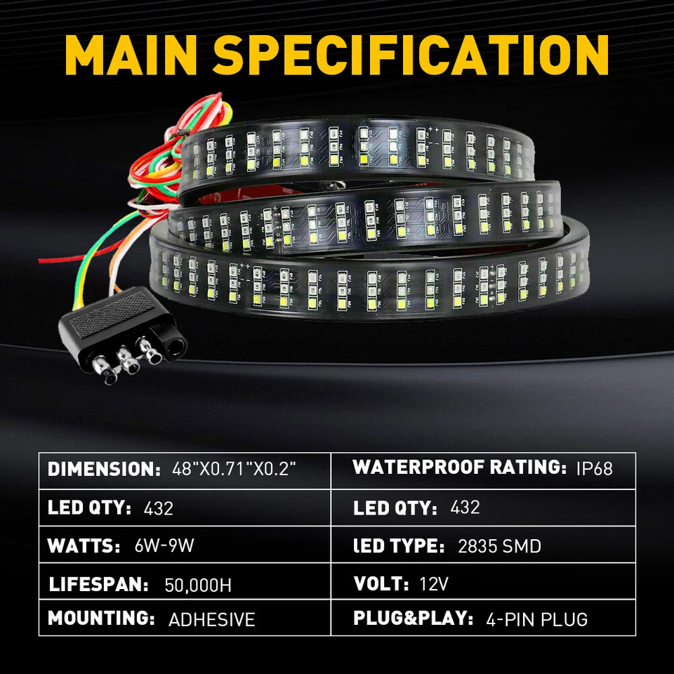 Barra de luz de reversa de freno trasero de 48" 528-LED para puerta trasera de camión Foto 4 de 4