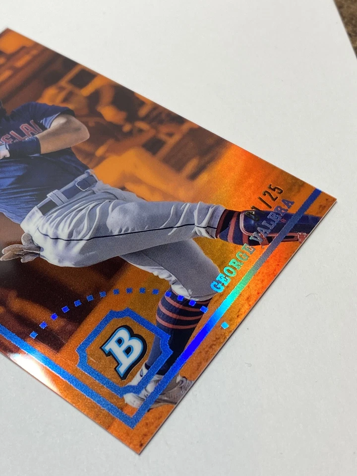 2022 Bowman Heritage Chrome Orange Refractor SP #’d/25 George Valera Guardians - Image 2 of 4