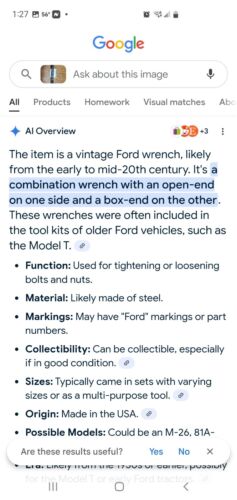 VINTAGE FORD MODEL "T" M.. WRENCH MADE IN USA M7? 15/16" on the open end - Picture 5 of 5