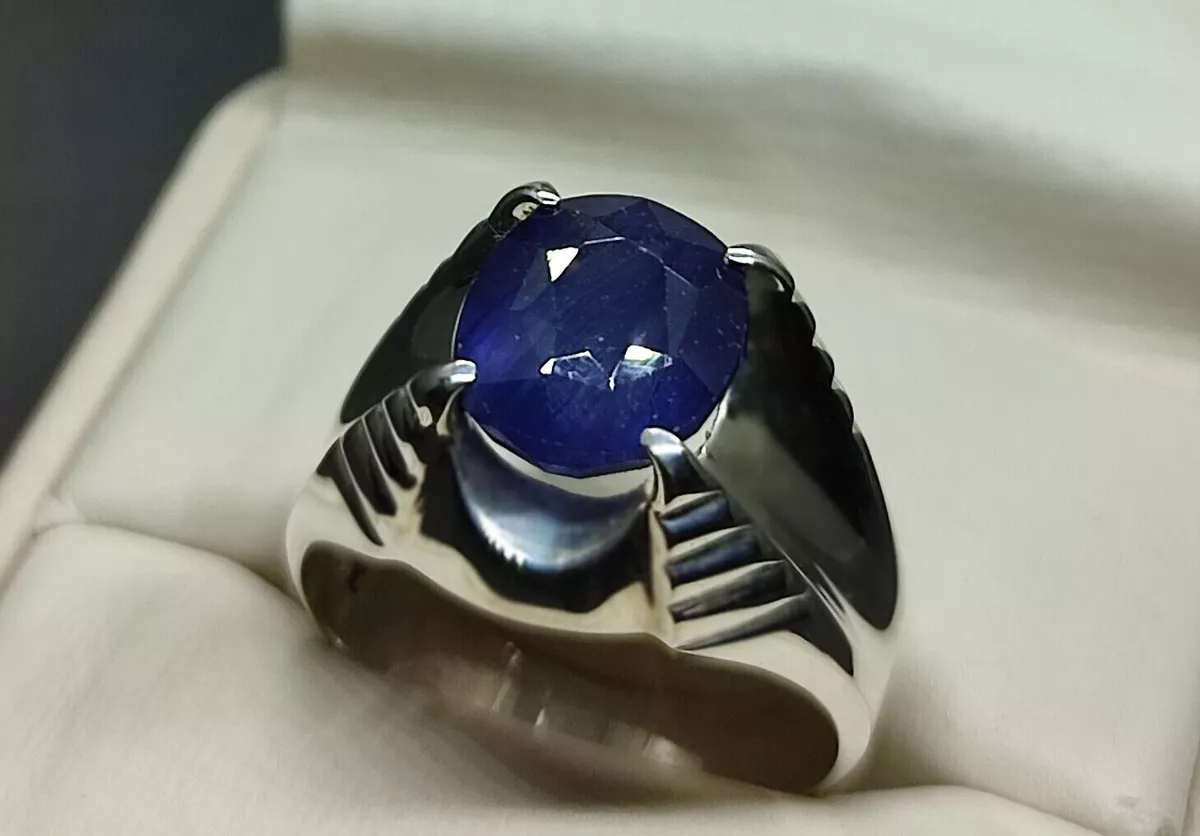 Natural 4 Carat Blue Sapphire Sterling Silver 925 Handmade Neelam