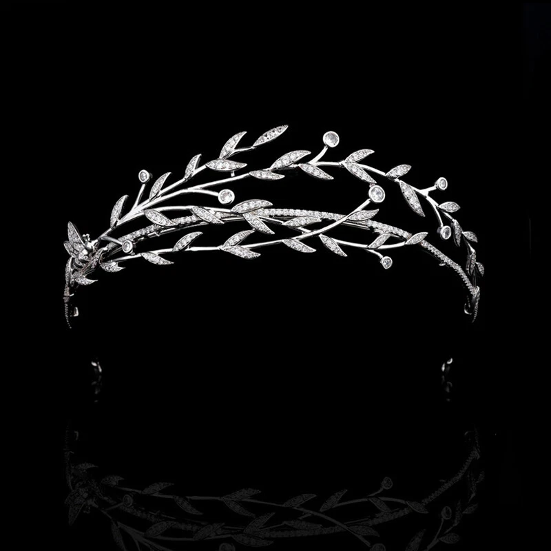 Elegant Leaves Zircon CrystalBridal Tiaras Crowns Headpieces Wedding Head Wear - Image 3 of 4