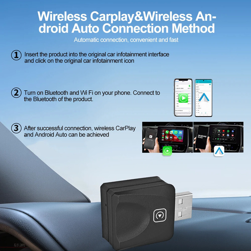 2in1 Wireless CarPlay&Android Auto Wired to Wireless Adapter Smart USB ...