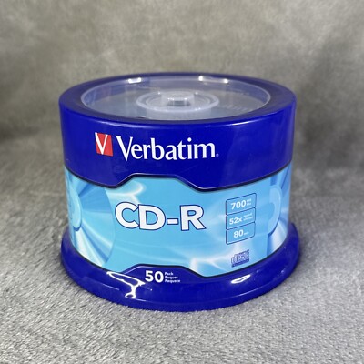 50 VERBATIM CD-R CDR 700MB 52X Logo Branded 80min Media Disc 94691 *Sealed*