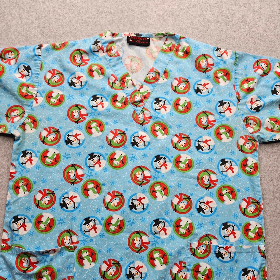 Melrose Christmas Women's Size Large Blue Scrub Top Pattern Snowman Shirt 1 - Image 3 of 4