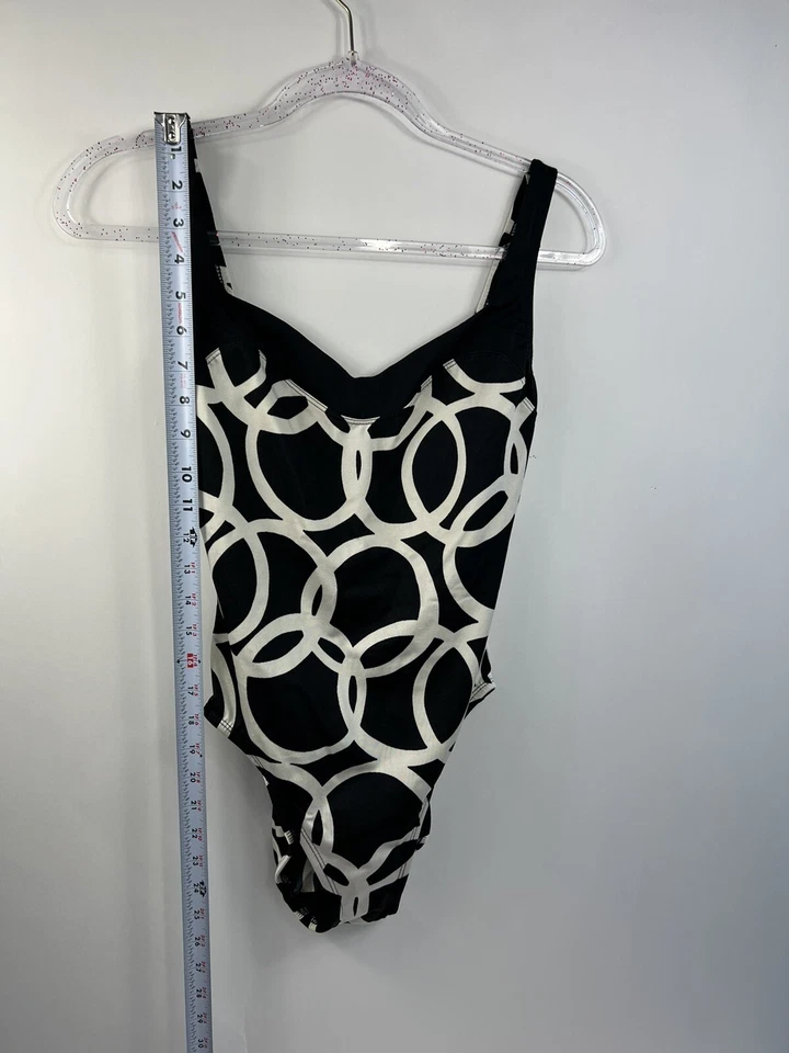 Traje de baño Anne Klein de una pieza para mujer talla 10 negro/blanco geométrico Foto 2 de 4