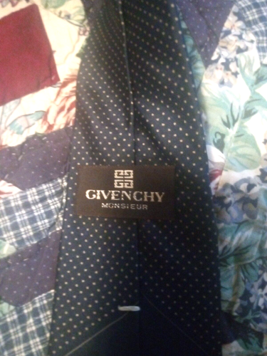 Givenchy Monsier Krawatte dunkelblau beige Punkte Made in Italy Signatur 100% Seide Linie - Bild 3 von 5