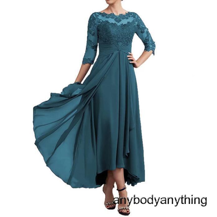 A-Line Mother of the Bride Dress Formal Wedding Guest Elegant Crew Neck Floor Length Chiffon Half Sleeve with Solid Color 2025
