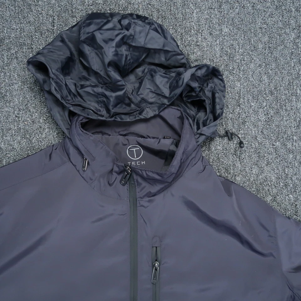 Chaqueta Tumi Para Hombre XXL Gris Azul Tecnología Bolsillos con Cremallera Completa Forrada con Capucha 2XL Foto 3 de 4