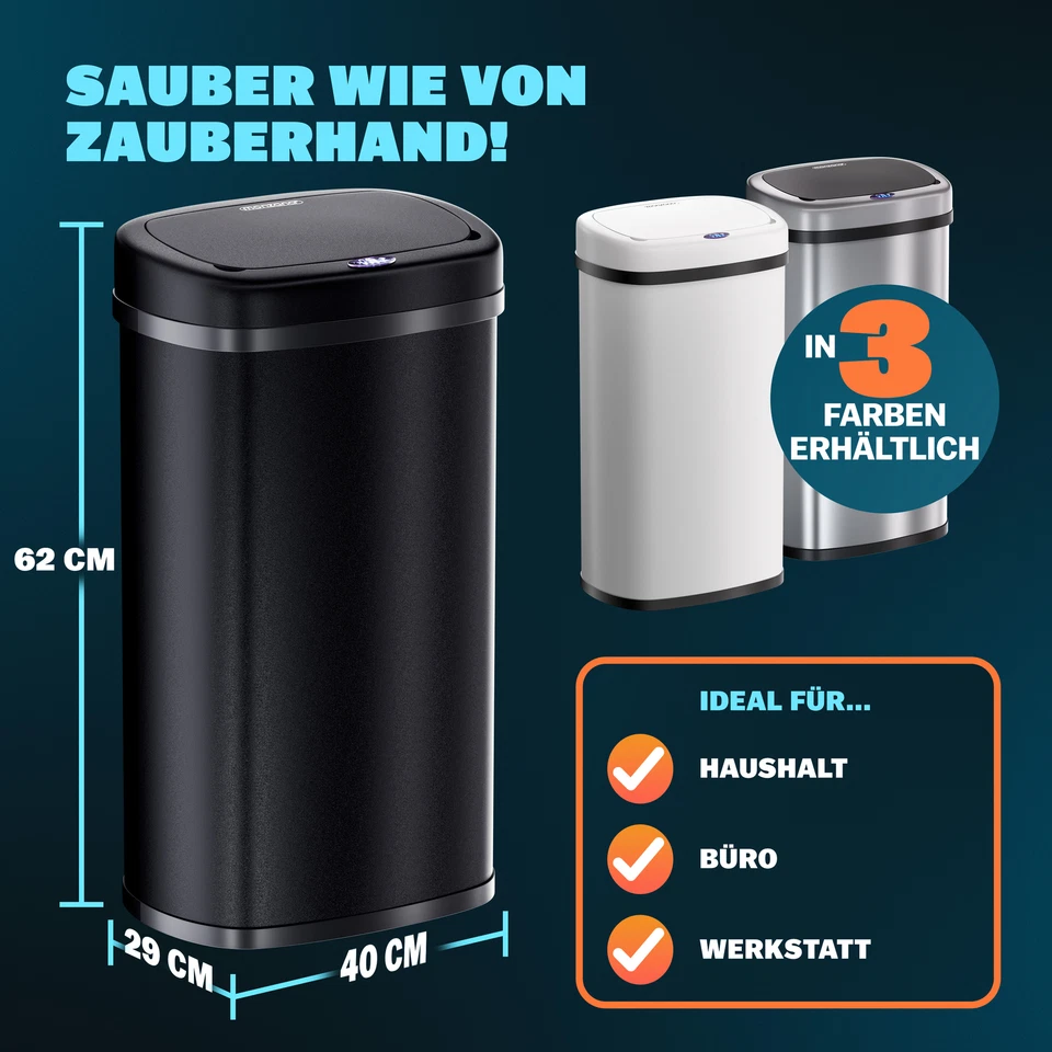 MONZANA® Mülleimer Automatik Sensor Abfalleimer Wasserdicht Küche Edelstahl 50 L - Bild 4 von 4