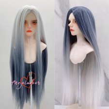 1/6 1/4 1/3 Uncle BJD Long Straight Wig Soft Hair Center Parting Gradient Gray