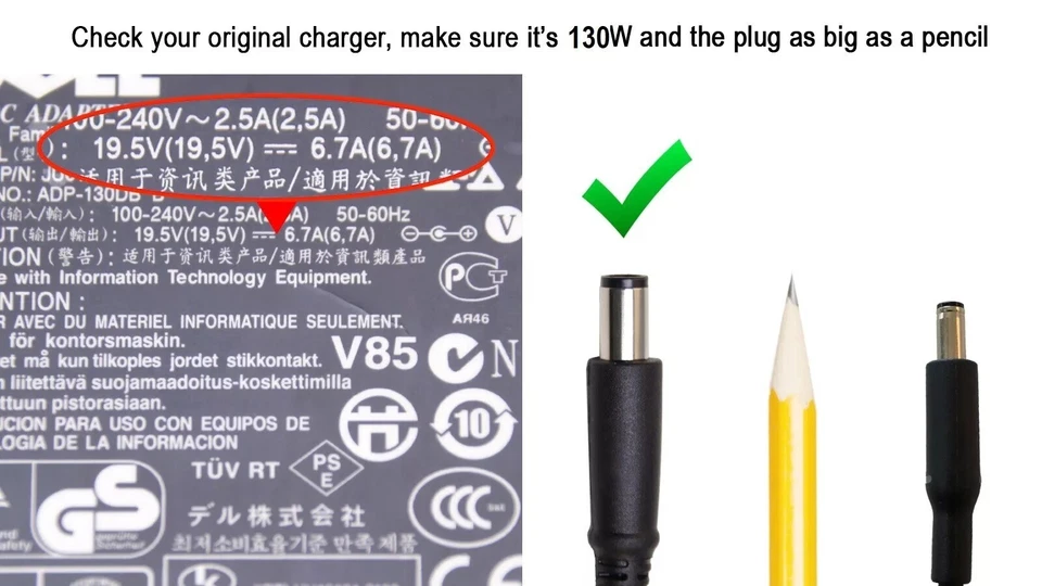 Lote de 5 adaptadores de CA ORIGINALES DELL 130W PA-4E DA130PE1-00 FA130PE1-00 LA130PM121 Foto 4 de 4