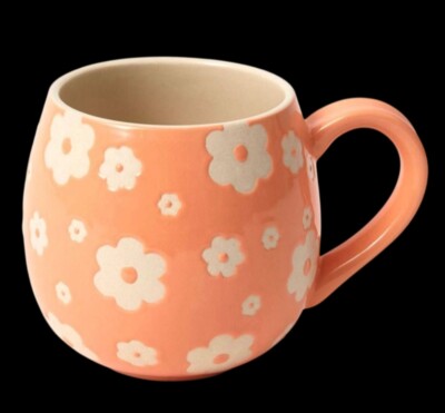 Paper Source Flower Power Textured Coffee Tea Mug Cup ~ Peach Colored ~ Floral ~