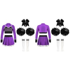 Kids Girls Rhinestones Cheerleading Top With Pleated Skirt Cheer Leader Outfits