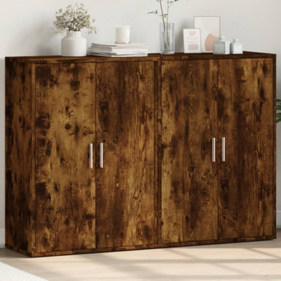 VidaXL 2 Credenze In Legno Multistrato Rovere Fumo - 40x35x70 Cm - Con Ante E Gambe In Metallo - 3