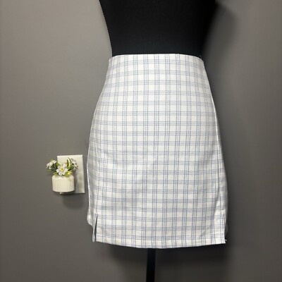 BRANDY MELVILLE Juniors Cute Soft BLUEWHITE PLAID CARA High Rise Mini Skirt
