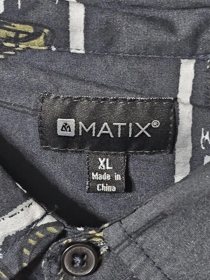 Matix Shirt Mens Size XL Dark Gray Hawaiian Button Up Short Sleeve w Pocket Top - Image 3 of 4