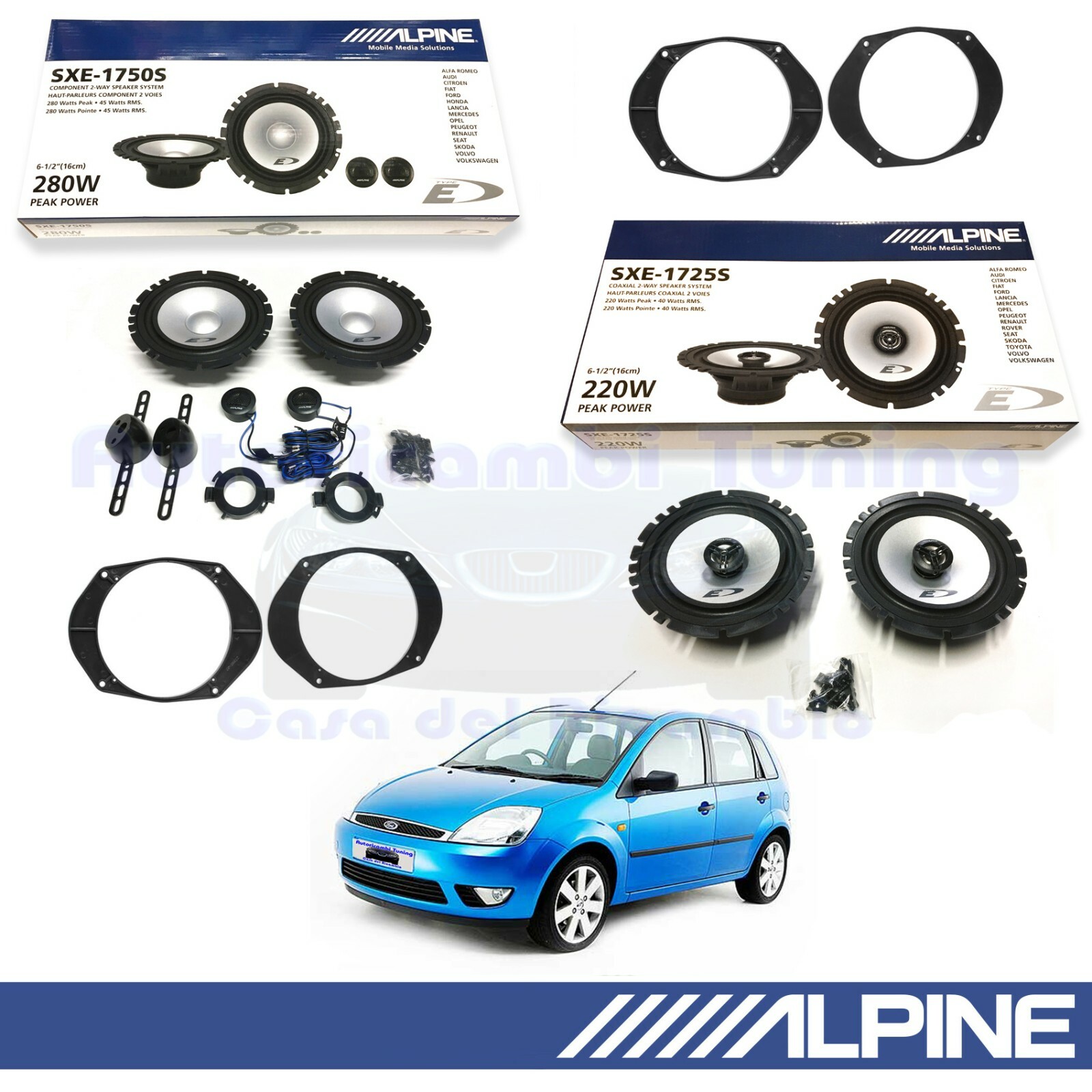 Kit Altoparlanti Ford Fiesta 2001-2008 Alpine SXE-1750S SXE-1725S 165mm