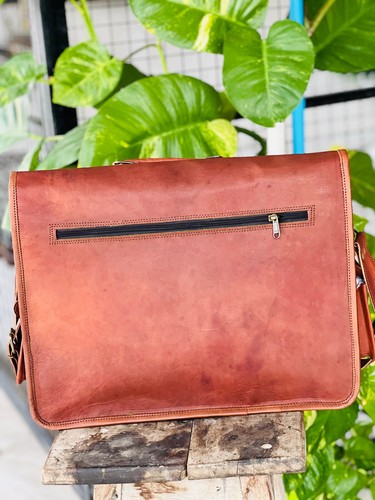 Maletín mensajero vintage de cuero genuino hecho a mano para hombre de 18" - Imagen 5 de 7