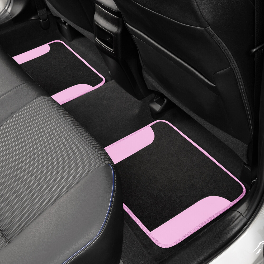 Pink Car Floor Mats 4 Pieces Set Carpet Rubber Backing All Weather