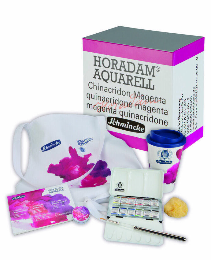 SCHMINCKE grande kartonset Horadam Acquerello 12 x 1/2 godet, Pennello...