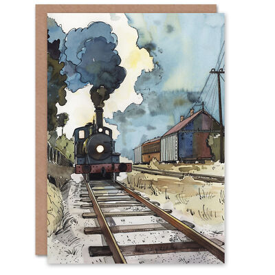 Vintage Dampfbahnhof Ankunft Aquarell Geburtstagskarte