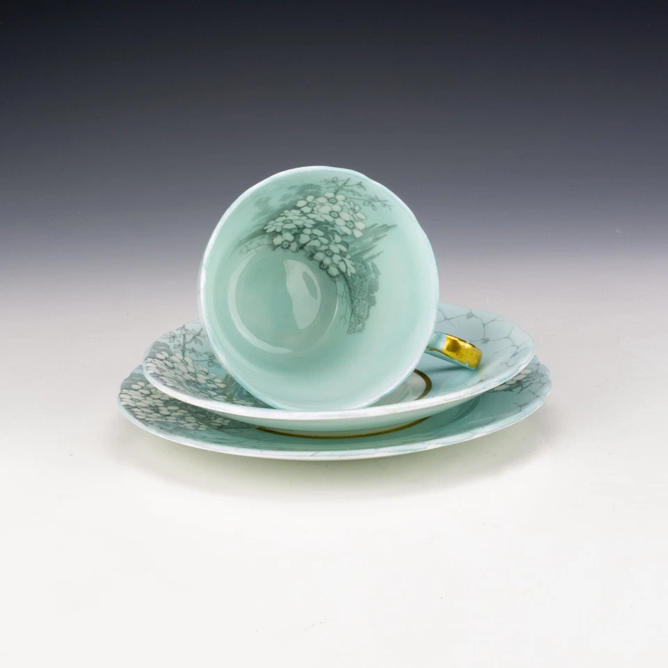 Aynsley China - B5089/1 Grey Flower - Cup Saucer & Tea Plate Trio - Art Deco - Image 3 of 4