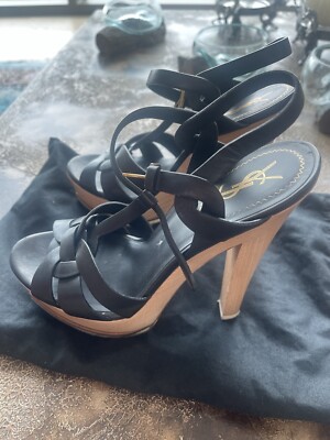 DEFECTIVE YSL Yves Saint Laurent Tribute platform shoes Ankle Strap Sand G3D