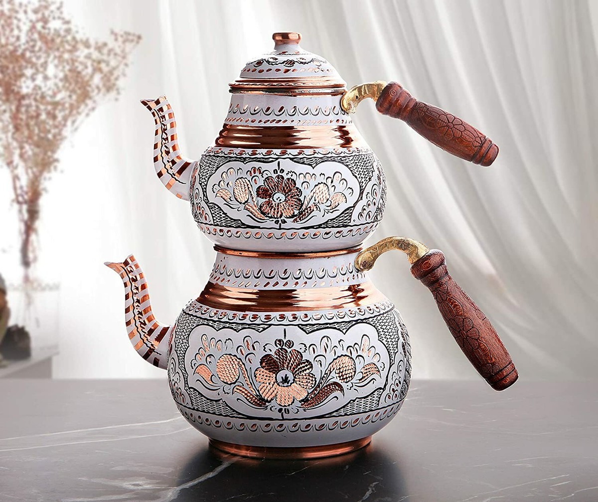 AUTHENTIC TURKISH HANDMADE HANDHAMMERED COPPER TEAPOT SET AUTHENTIC TURKISH HANDMADE HANDHAMMERED COPPER TEAPOT SET